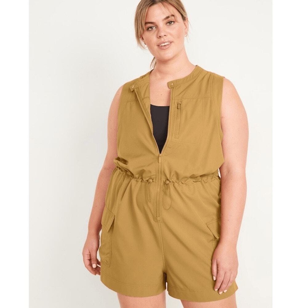 Old Navy Tan Zip Romper Plus Size 2X Stretchy Gorpcore